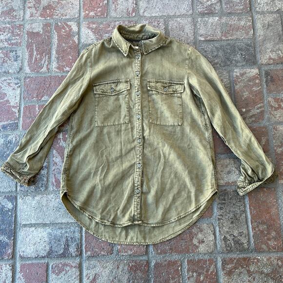 Pilcro & The Letterpress by Anthropologie Blouse Button Up Green XS Long Sleeve - Picture 1 of 3